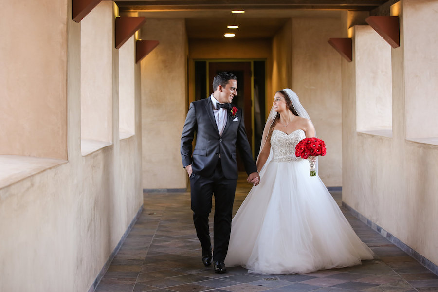 Red Rose Filled Valentine's Day Wedding Featured on Strictly Weddings, Red Bouquet, Beautiful Couple 