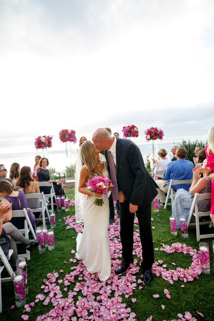 Ritz Carlton Laguna Niguel, pink hued ceremony, Lisa Simpson Weddings, Flowers by Cina, Frank Salas