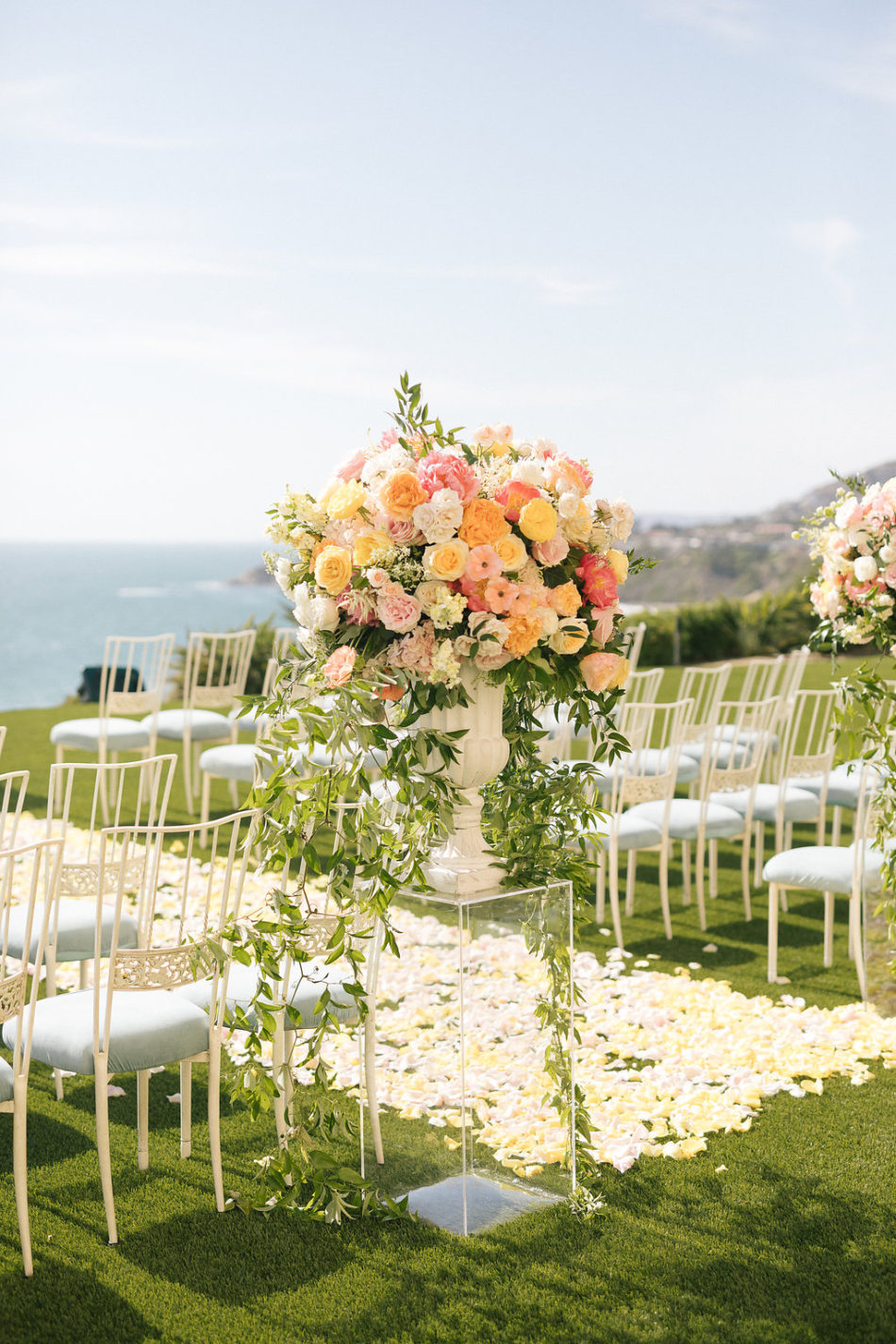 inside weddings feature, petal-filled aisle, floral-filled ceremony setup, floral design, florist, wedding florist, wedding flowers, orange county weddings, orange county wedding florist, orange county florist, orange county floral design, flowers by cina