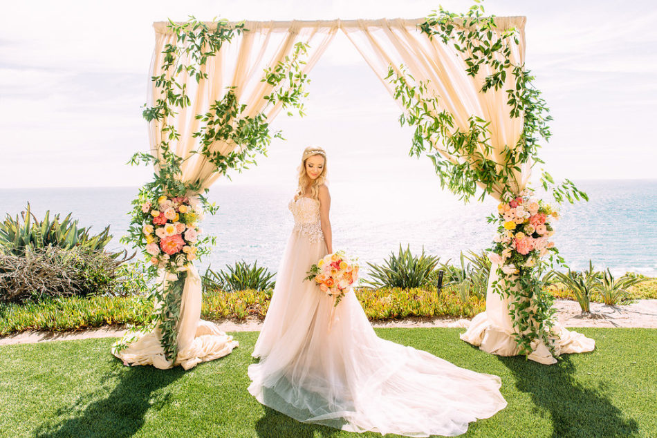 inside weddings feature, bride, floral arch, floral design, florist, wedding florist, wedding flowers, orange county weddings, orange county wedding florist, orange county florist, orange county floral design, flowers by cina