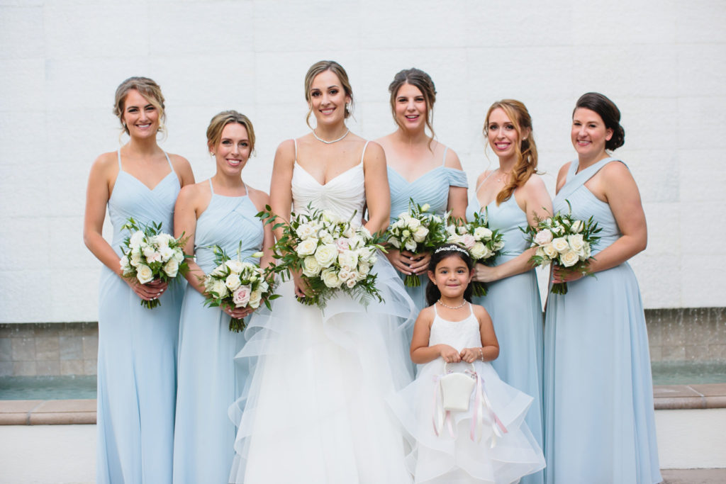 classic blue hued wedding, white bridal bouquet, blue bridesmaid dress, beautiful coastal wedding, floral design, florist, wedding florist, wedding flowers, orange county weddings, orange county wedding florist, orange county florist, orange county floral design, flowers by cina