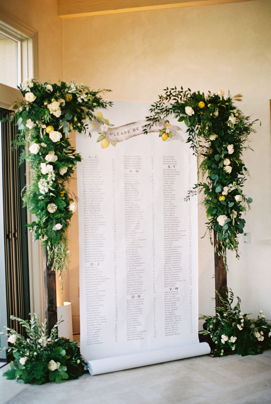 seating chart, floral-filled seating chart, european-inspired wedding, floral design, florist, wedding florist, wedding flowers, orange county weddings, orange county wedding florist, orange county florist, orange county floral design, flowers by cina