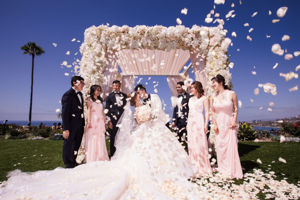 blush floral arch, blush ceremony arch, dreamy seaside wedding, floral design, florist, wedding florist, wedding flowers, orange county weddings, orange county wedding florist, orange county florist, orange county floral design, flowers by cina