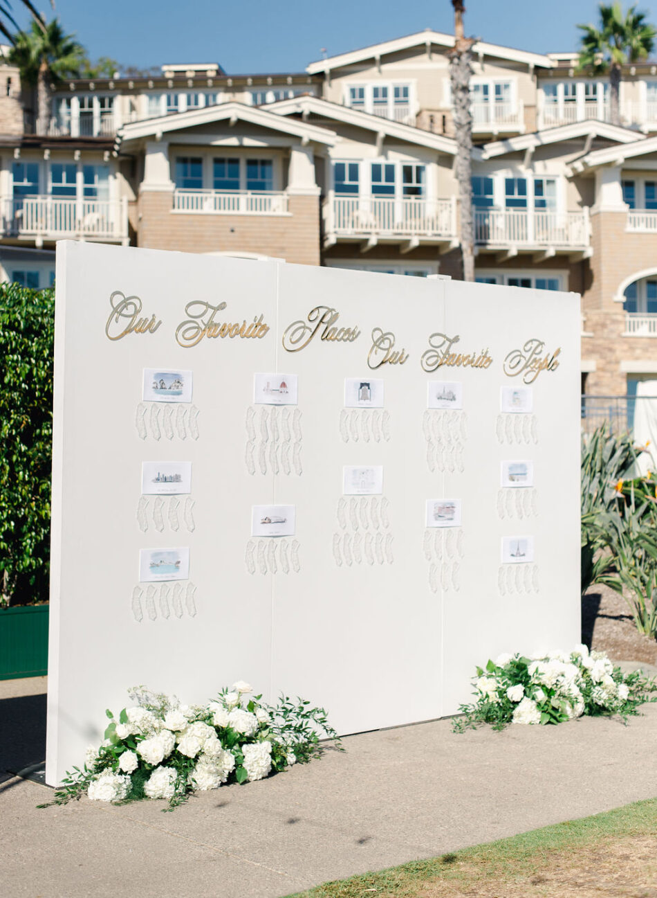 seating chart, floral seating chart, white floral decor, gorgeous oceanfront wedding, floral design, florist, wedding florist, wedding flowers, orange county weddings, orange county wedding florist, orange county florist, orange county floral design, flowers by cina