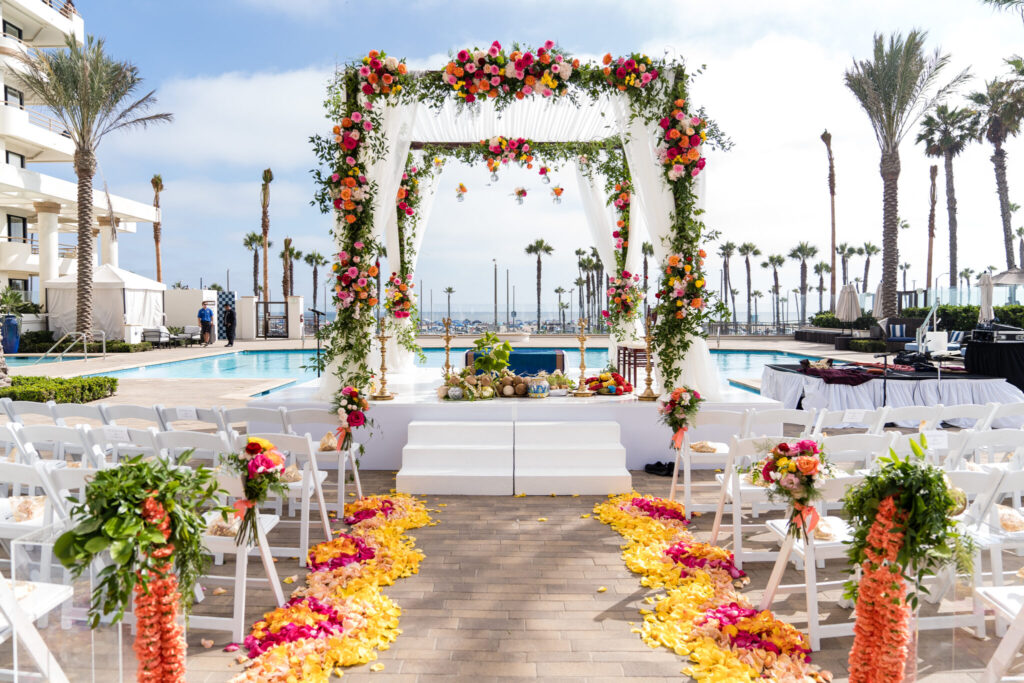 colorful ceremony decor, floral filled ceremony setup, stunning vibrant wedding, floral design, florist, wedding florist, wedding flowers, orange county weddings, orange county wedding florist, orange county florist, orange county floral design, flowers by cina