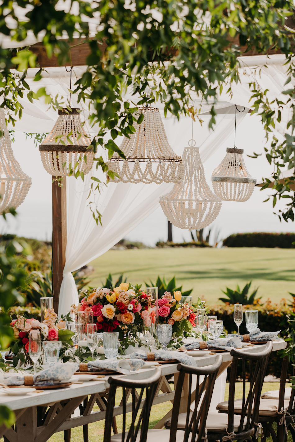 chandelier, outdoor reception, reception structure, floral design, florist, wedding florist, wedding flowers, orange county weddings, orange county wedding florist, orange county florist, orange county floral design, flowers by cina