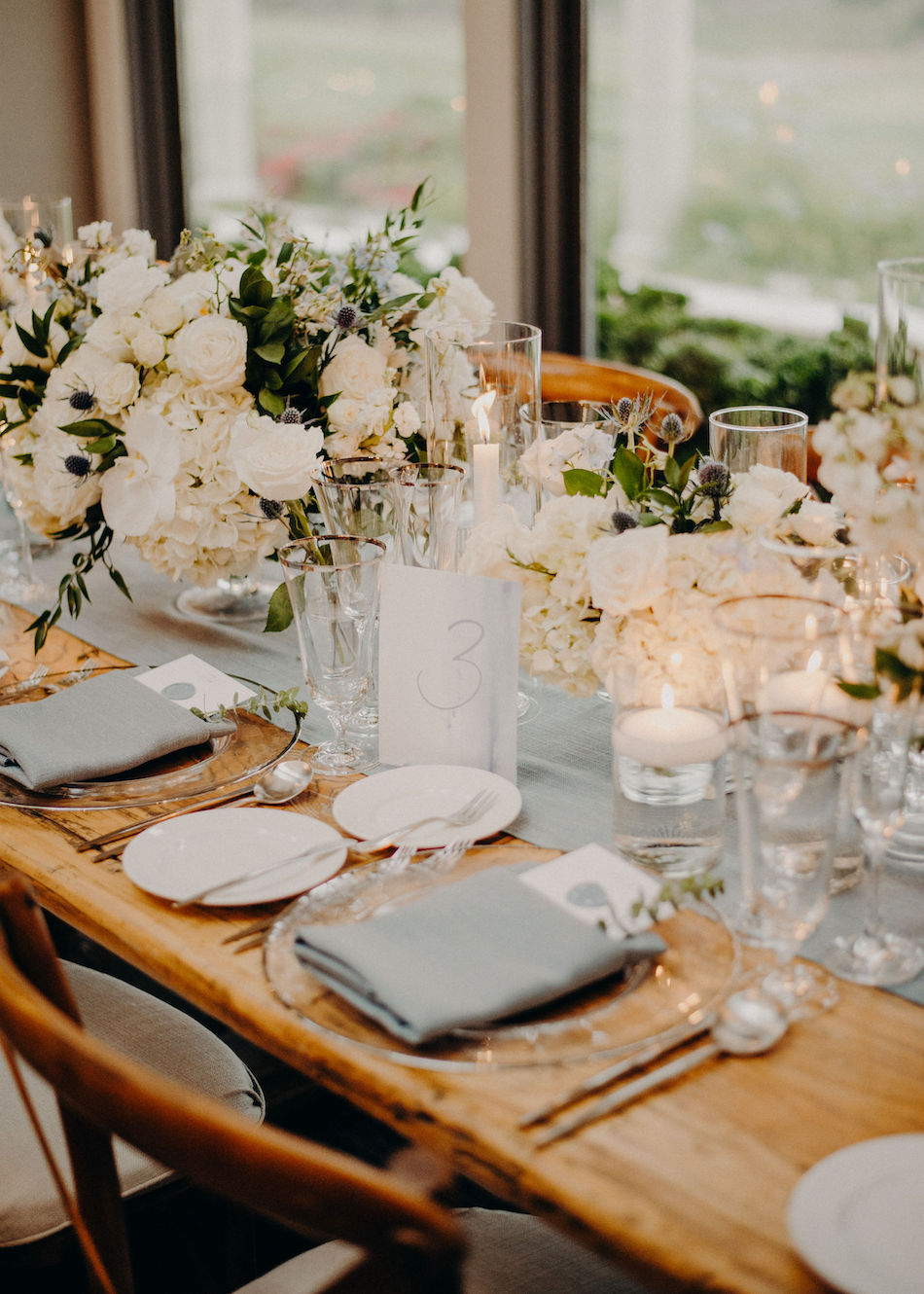 something blue, blue linen, white centerpiece, floral design, florist, wedding florist, wedding flowers, orange county weddings, orange county wedding florist, orange county florist, orange county floral design, flowers by cina