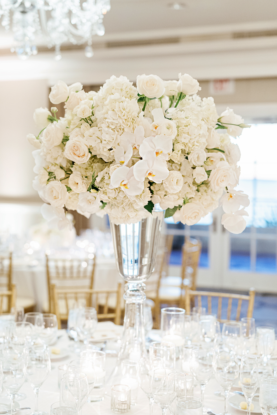 floral design, florist, wedding florist, wedding flowers, orange county weddings, orange county wedding florist, orange county florist, orange county floral design, flowers by cina, white reception florals, elevated centerpiece, tall centerpiece