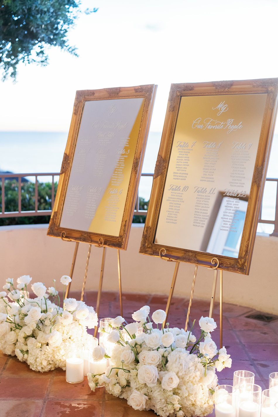 floral design, florist, wedding florist, wedding flowers, orange county weddings, orange county wedding florist, orange county florist, orange county floral design, flowers by cina, seating chart, gold wedding decor, white reception blooms